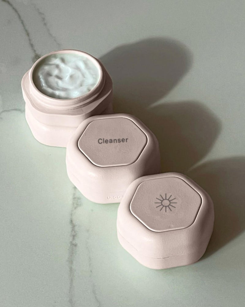 Cadence Travel Containers Basic Skincare Set - Magnetic Containers with Lids,Carry On Travel Essentials For Women/Men - 3 Small Capsules (0.56oz) - Cleanser, Moisturizer & Sun-Icon Labels - Petal - Image 4