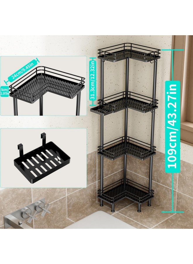 HapiRm HapiRm Corner Shower Caddy Organizer - 4 Tier Shower Shelf Corner with Soap Holder, Rustproof Bathroom Standing Organizer with 4 Hooks, Black  - Image 4