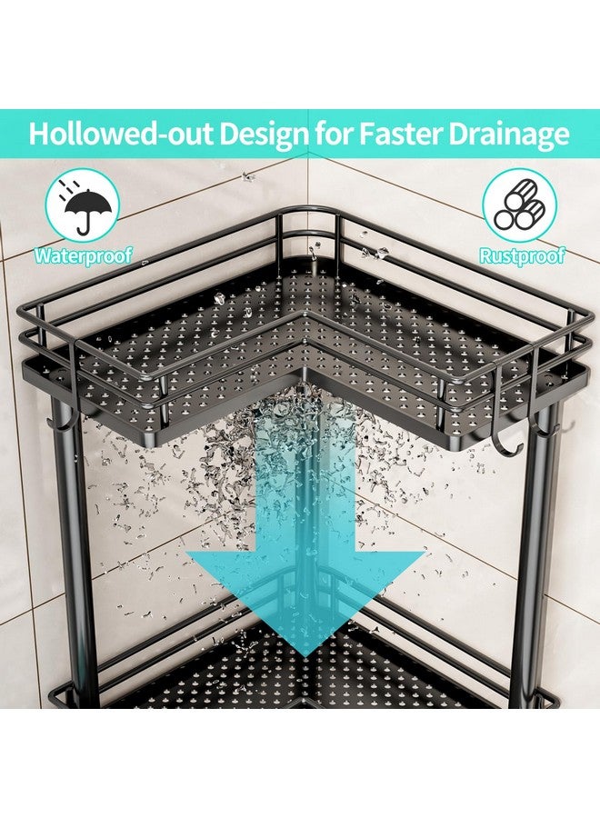 HapiRm HapiRm Corner Shower Caddy Organizer - 4 Tier Shower Shelf Corner with Soap Holder, Rustproof Bathroom Standing Organizer with 4 Hooks, Black  - Image 3