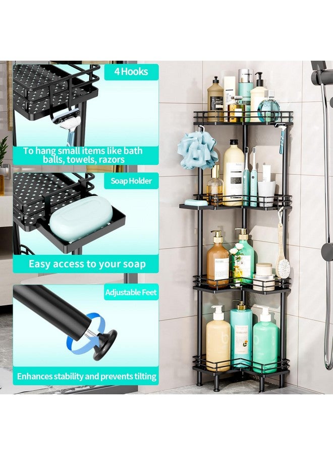 HapiRm HapiRm Corner Shower Caddy Organizer - 4 Tier Shower Shelf Corner with Soap Holder, Rustproof Bathroom Standing Organizer with 4 Hooks, Black  - Image 2