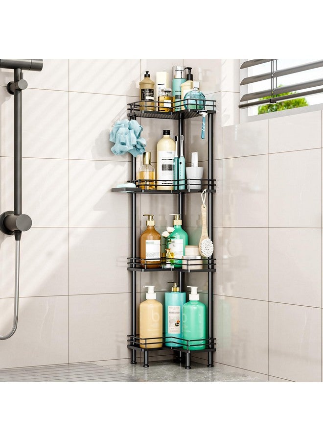 HapiRm HapiRm Corner Shower Caddy Organizer - 4 Tier Shower Shelf Corner with Soap Holder, Rustproof Bathroom Standing Organizer with 4 Hooks, Black  - Image 1