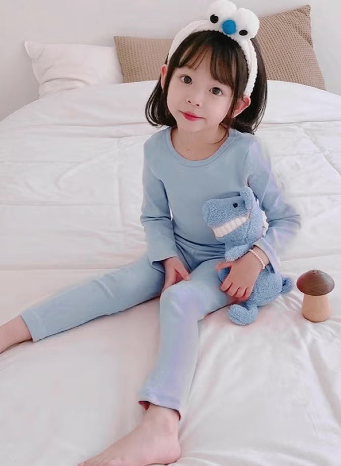 مجموعة ملابس داخلية حرارية للأطفال بلون واحد، قمصان وسروال ناعم، مجموعة ملابس نوم ناعمة للأطفال - Image 1