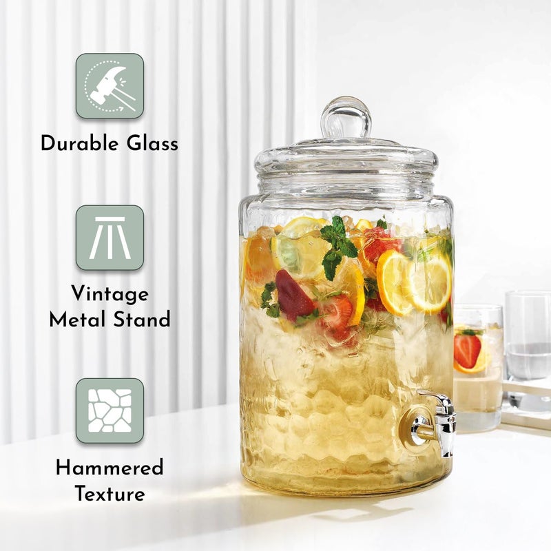 MosJos 2 PACK 1.5 Gallon Drink dispenser, Classic Hammered Glass Beverage Dispenser With Elegant Stand, Drink Dispensers for Parties With Spigot 100% Leakproof. Perfect For Parties And Daily Use - Image 5