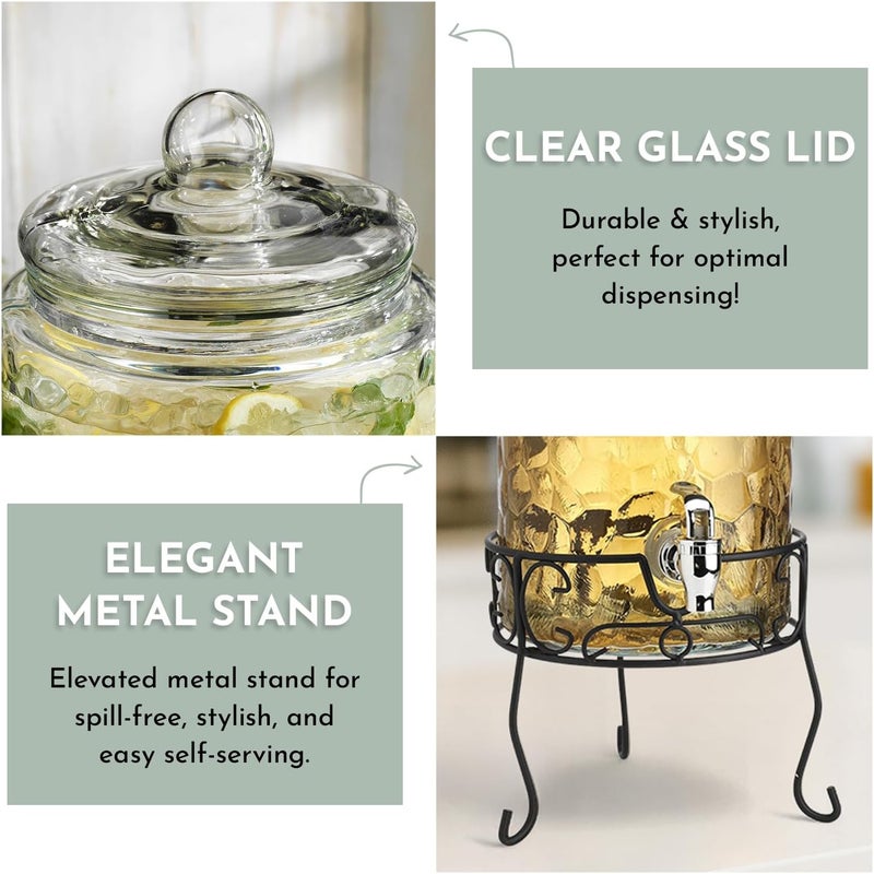 MosJos 2 PACK 1.5 Gallon Drink dispenser, Classic Hammered Glass Beverage Dispenser With Elegant Stand, Drink Dispensers for Parties With Spigot 100% Leakproof. Perfect For Parties And Daily Use - Image 4