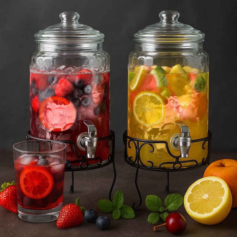 MosJos 2 PACK 1.5 Gallon Drink dispenser, Classic Hammered Glass Beverage Dispenser With Elegant Stand, Drink Dispensers for Parties With Spigot 100% Leakproof. Perfect For Parties And Daily Use - Image 3