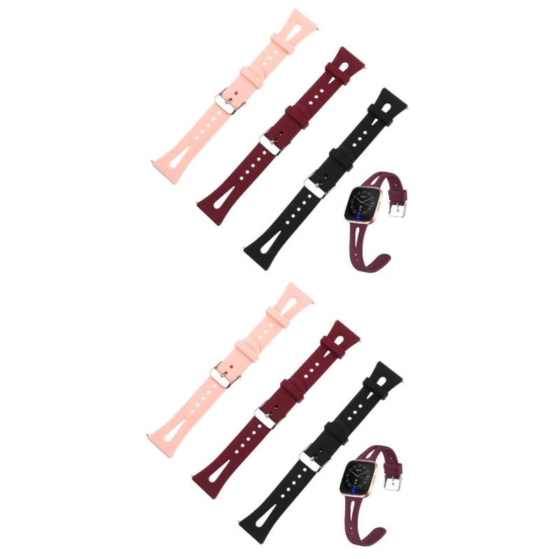 6Pcs Silicone Replacement Watch Bands Breathable Comfortable Wrist Straps Black - Image 2