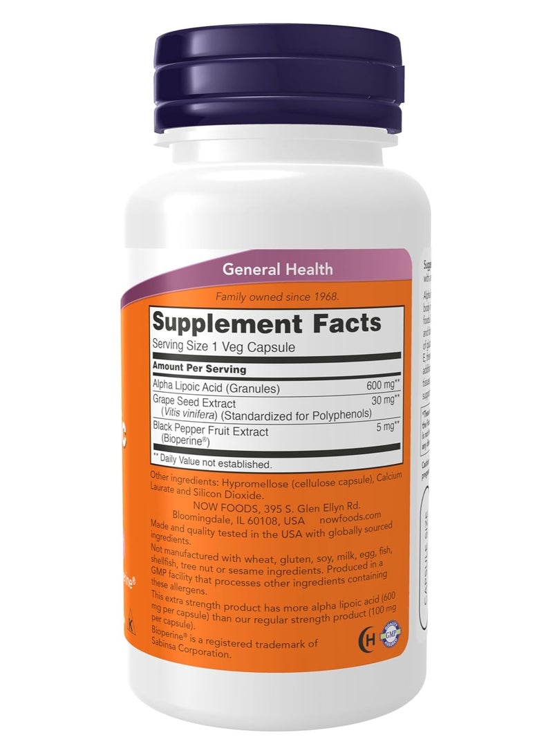 ناو NOW Alpha Lipoic Acid, Extra Strength 600mg, 60 Veg Capsules, Supports Antioxidant & Cellular Health - Image 2