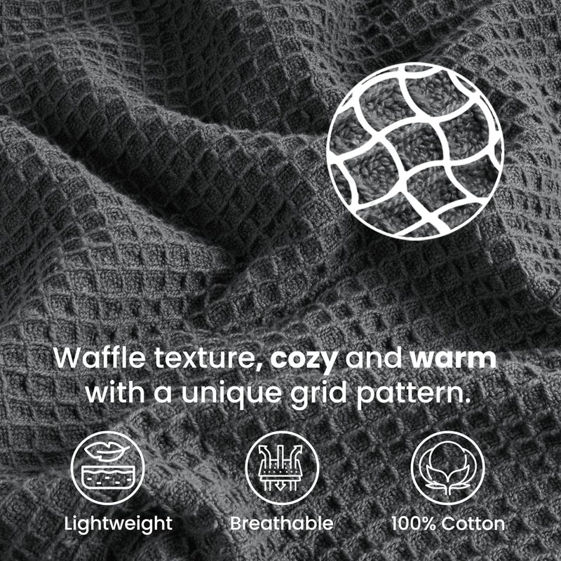 Tex Trend Grey Waffle Blanket â€“ 100% Cotton Blankets Queen Size â€“ Breathable and Soft for Bed Layering, Sofa, Grey (90â€x90â€) - Image 4