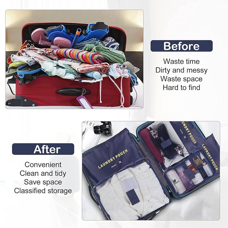 GOGO Suitcase Organizer Set - 6PCS Packing Cubes for Travel, Waterproof Storage Bags for Clothes, Shoes, Cosmetics, Toiletries - Travel Accessories - Blue - Image 4