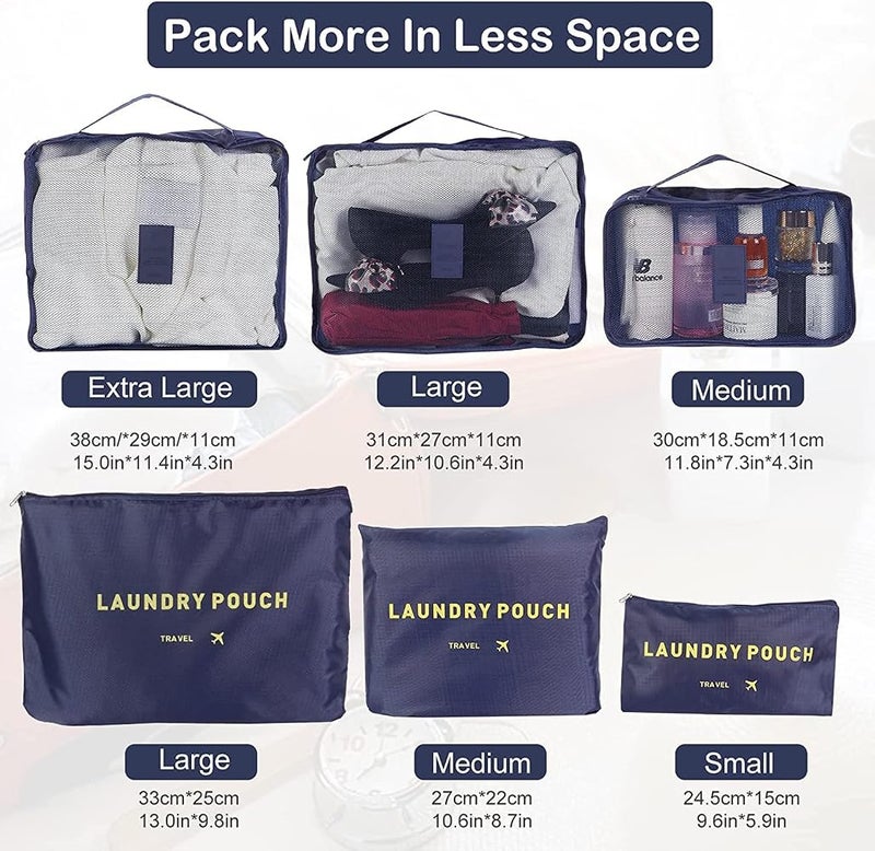 GOGO Suitcase Organizer Set - 6PCS Packing Cubes for Travel, Waterproof Storage Bags for Clothes, Shoes, Cosmetics, Toiletries - Travel Accessories - Blue - Image 5