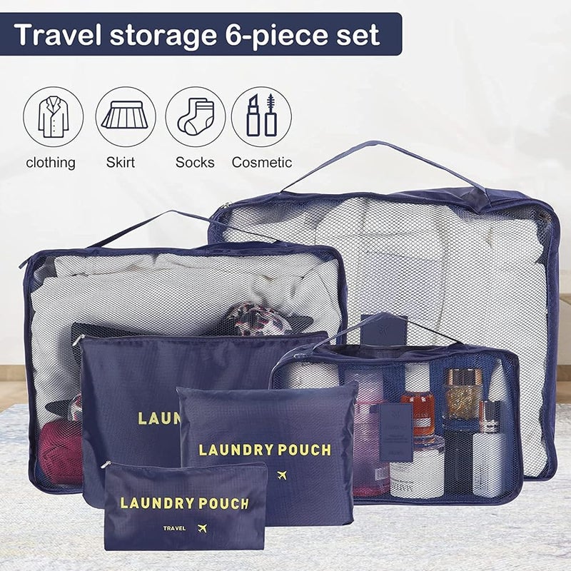 GOGO Suitcase Organizer Set - 6PCS Packing Cubes for Travel, Waterproof Storage Bags for Clothes, Shoes, Cosmetics, Toiletries - Travel Accessories - Blue - Image 3
