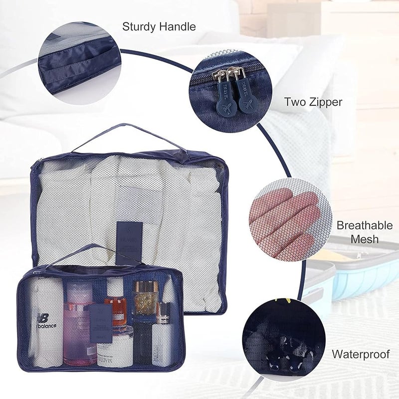 GOGO Suitcase Organizer Set - 6PCS Packing Cubes for Travel, Waterproof Storage Bags for Clothes, Shoes, Cosmetics, Toiletries - Travel Accessories - Blue - Image 2