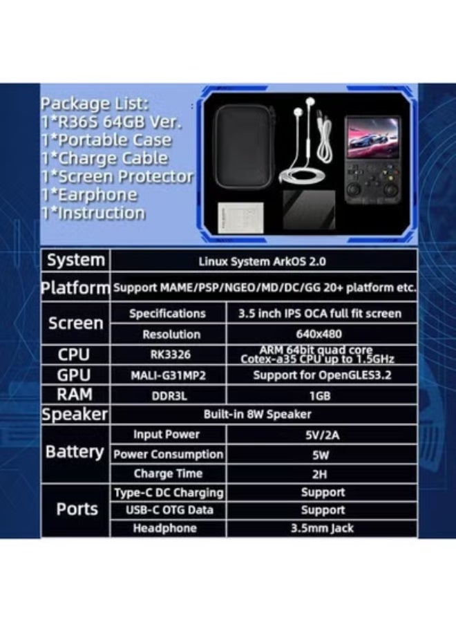 R36s Retro Handheld Game Console, 3.5-inch IPS Screen, Open Source Linux System, 64GB Storage with 20,000+ Classic Games, Portable Pocket Player - Image 4