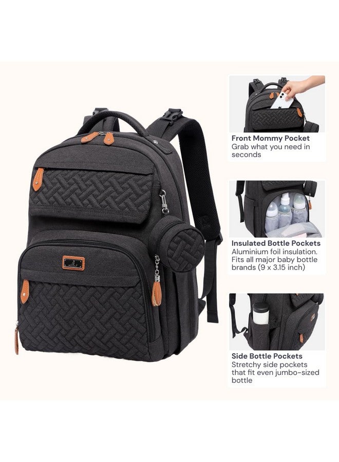 BabbleRoo Diaper Bag Backpack, Travel Backpack with Changing Pad, Pacifier Case & Stroller Straps, Multifunction, Waterproof, Unisex - Black - Image 2