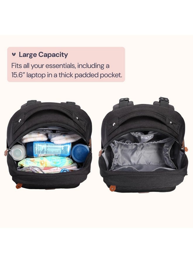 BabbleRoo Diaper Bag Backpack, Travel Backpack with Changing Pad, Pacifier Case & Stroller Straps, Multifunction, Waterproof, Unisex - Black - Image 1