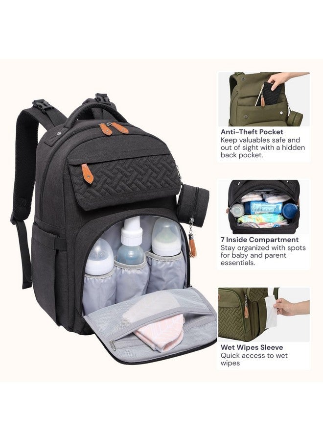 BabbleRoo Diaper Bag Backpack, Travel Backpack with Changing Pad, Pacifier Case & Stroller Straps, Multifunction, Waterproof, Unisex - Black - Image 3