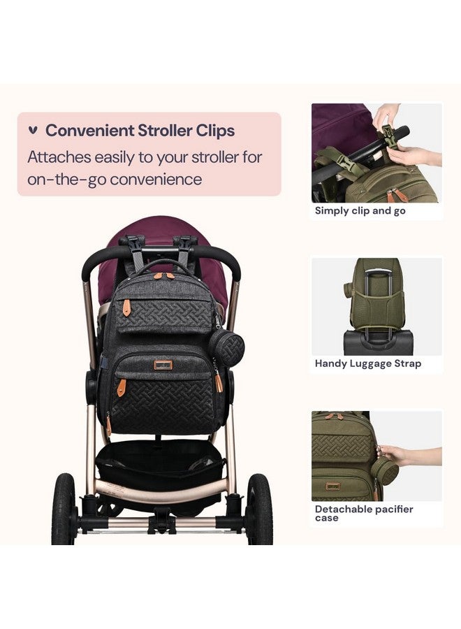 BabbleRoo Diaper Bag Backpack, Travel Backpack with Changing Pad, Pacifier Case & Stroller Straps, Multifunction, Waterproof, Unisex - Black - Image 4