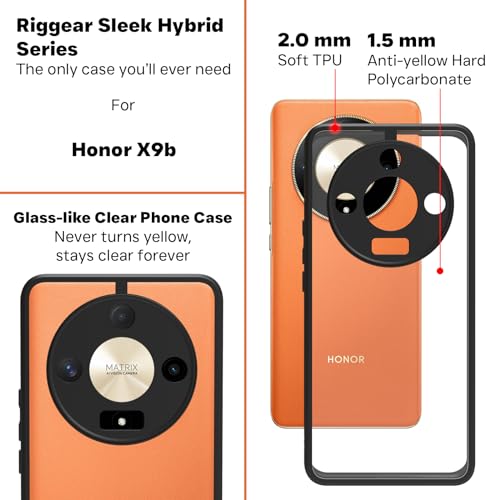 RIGGEAR Shockproof Sleek Hybrid Armor Back Cover Case Compatible with Honor X9b 5G (Clear PC + Black TPU Bumper) - Image 5