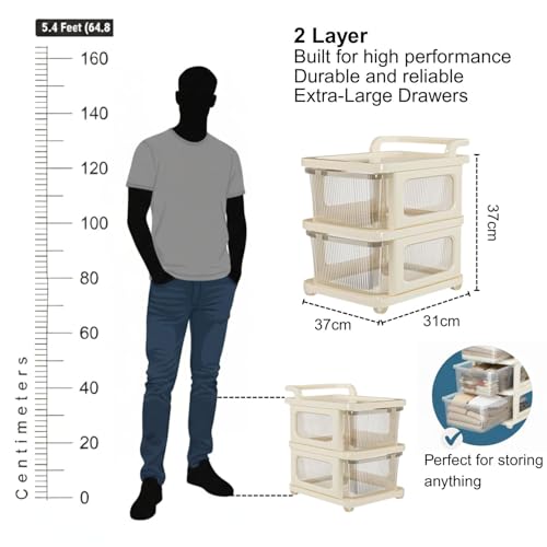 Aliensware 2Layer Plastic Storage Drawer Organizer with Wheels, Modular Cabinet for Home, Office, School, Hospital, Parlor, Morden Kitchen,Clothes, Toys Organiser for Kids Room,Aliens-Clear Ivory - Image 2