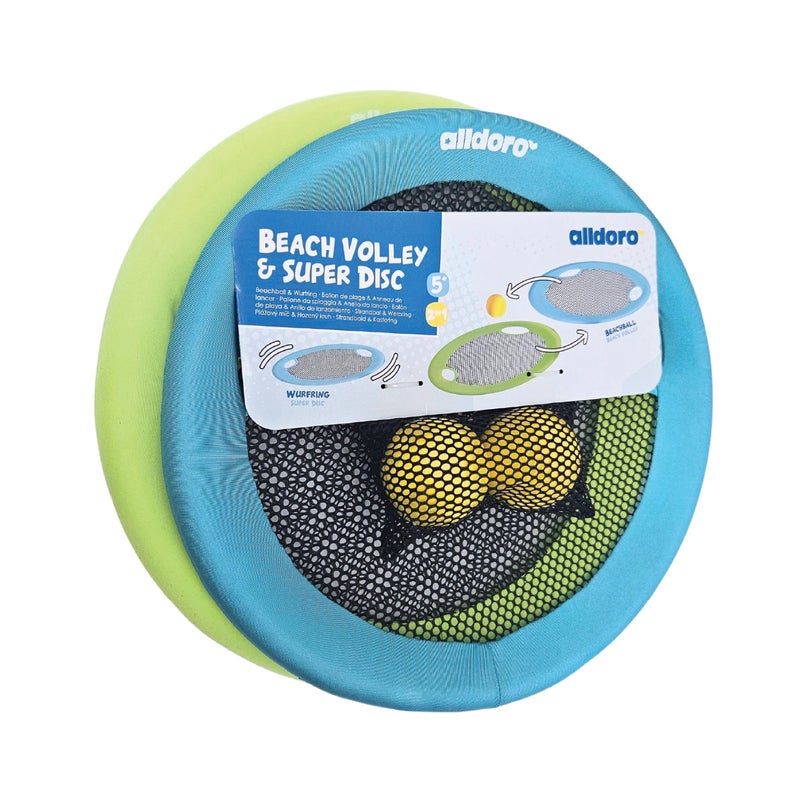alldoro 2in1 XL Beach Volley and Super Disc Set | Ø40cm Trampoline Rackets | 2 Soft Balls Ø6.5cm | Weather-Resistant | Outdoor Game for Kids Age 5+ - Image 1