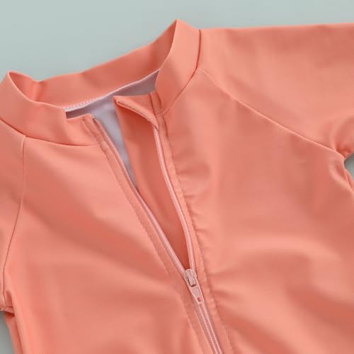 DuAnyozu Baby Boys Swimsuit Long Sleeve Rash Guard Swimwear Baby Boy Gril Swim with Hat Set 3-Piece Toddler Bathing Suit (S-Orange, 6-12 Months) - Image 4