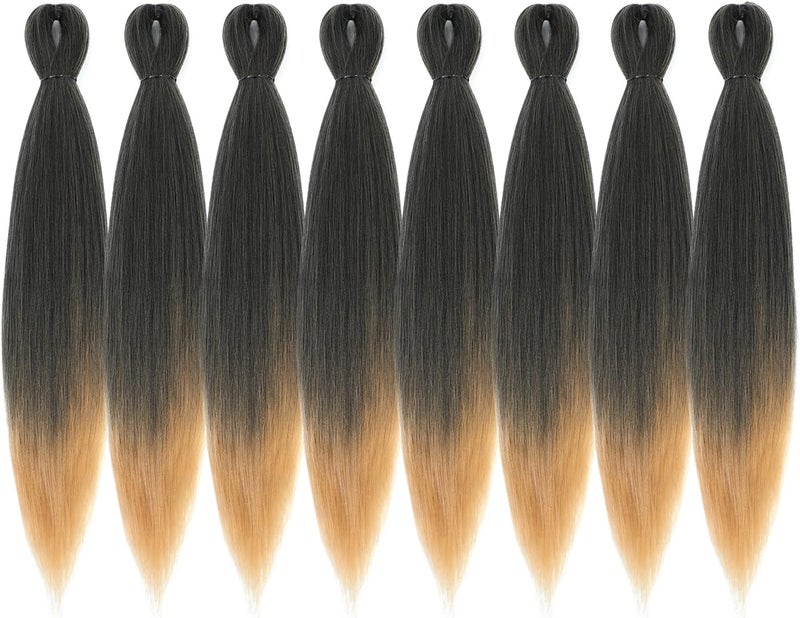 Difunee Pre-stretched Braiding Hair - 20 Inch 8 Packs Ombre Blonde Long Braiding Hair For Twist or Box Braids, Yaki Texture Hot Water Setting Synthetic Braiding Hair Extensions (20 Inch, T27-8P) - Image 1