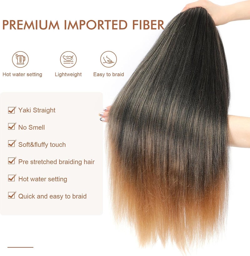 Difunee Pre-stretched Braiding Hair - 20 Inch 8 Packs Ombre Blonde Long Braiding Hair For Twist or Box Braids, Yaki Texture Hot Water Setting Synthetic Braiding Hair Extensions (20 Inch, T27-8P) - Image 3