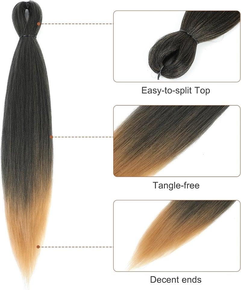 Difunee Pre-stretched Braiding Hair - 20 Inch 8 Packs Ombre Blonde Long Braiding Hair For Twist or Box Braids, Yaki Texture Hot Water Setting Synthetic Braiding Hair Extensions (20 Inch, T27-8P) - Image 2