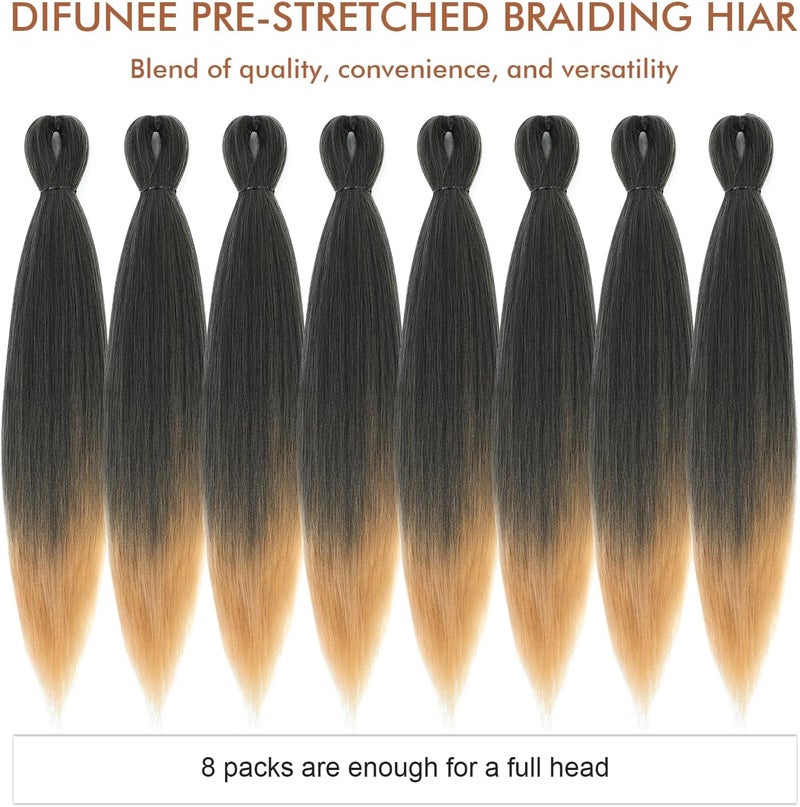 Difunee Pre-stretched Braiding Hair - 20 Inch 8 Packs Ombre Blonde Long Braiding Hair For Twist or Box Braids, Yaki Texture Hot Water Setting Synthetic Braiding Hair Extensions (20 Inch, T27-8P) - Image 5