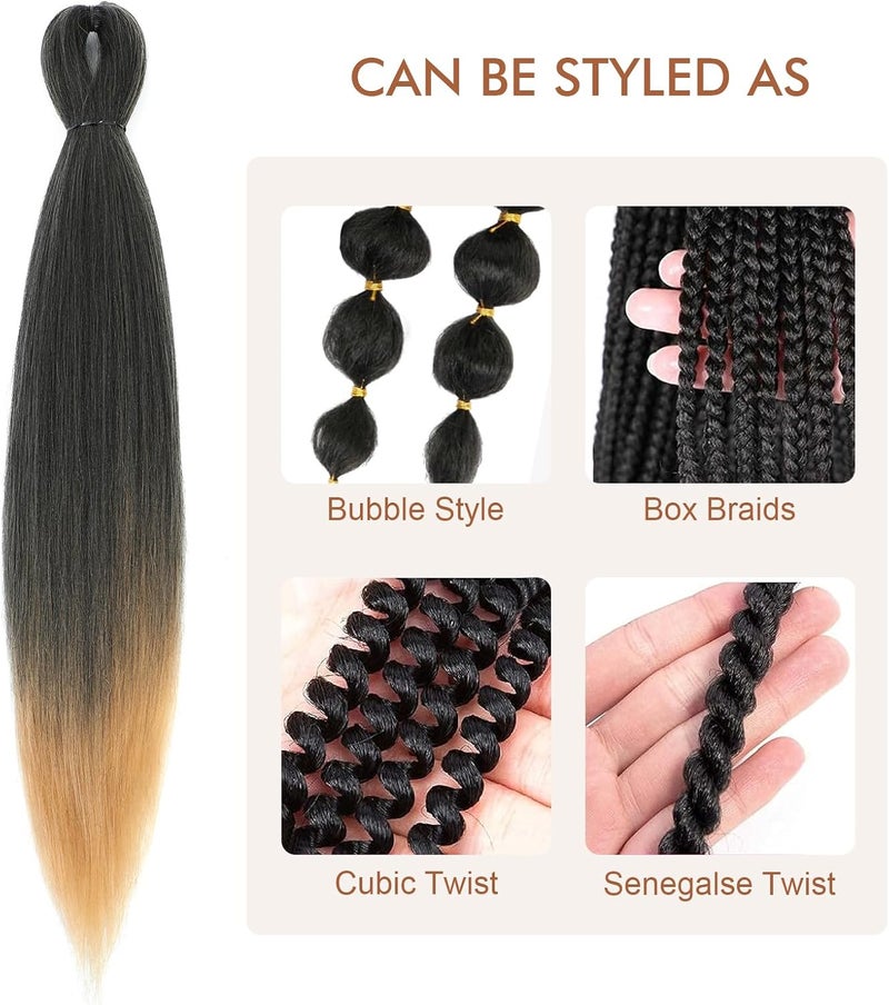 Difunee Pre-stretched Braiding Hair - 20 Inch 8 Packs Ombre Blonde Long Braiding Hair For Twist or Box Braids, Yaki Texture Hot Water Setting Synthetic Braiding Hair Extensions (20 Inch, T27-8P) - Image 4