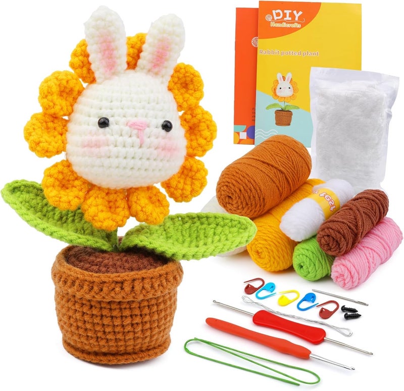 Tusmad Crochet Kit for Beginners Adults Kids 13 Rabbit Sunflower Complete DIY Craft Kit with Colorful Yarns Ergonomic Hooks StepbyStep Video Tutorials Perfect Beginner Toy Creation Gift - Image 1
