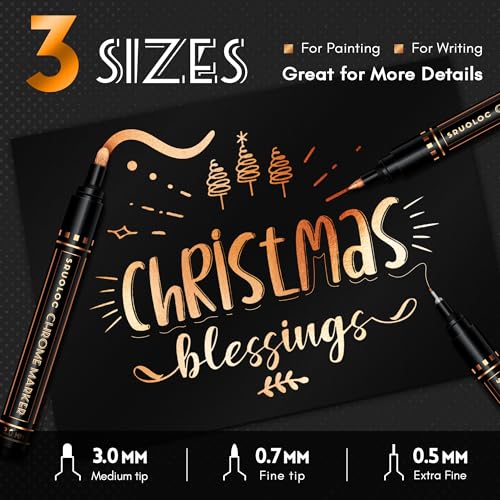 SRUOLOC 3Pcs Liquid Chrome Paint Markers, Oil-based Permanent Chrome Maker, Gloss Mirror Marker Repairing, Reflective Metallic Pen Markers for Touch Up Model Painting DIY Art Projects, Bronze - Image 2