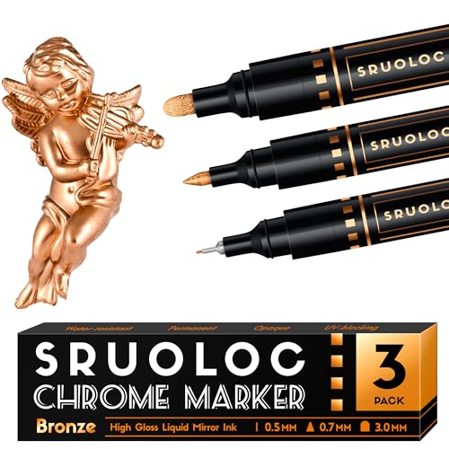SRUOLOC 3Pcs Liquid Chrome Paint Markers, Oil-based Permanent Chrome Maker, Gloss Mirror Marker Repairing, Reflective Metallic Pen Markers for Touch Up Model Painting DIY Art Projects, Bronze - Image 1