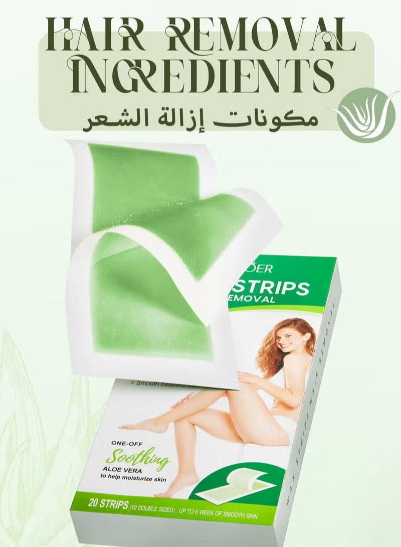سادور شرائح شمع لإزالة الشعر، شرائح شمع مزدوجة الجوانب مع خلاصة الصبار، مجموعة إزالة الشعر بالشمع اللطيفة والمهدئة في المنزل للوجه والساقين والأذرع تحت الإبط وشرائط شمع الجسم لإزالة الشعر للرجال والنساء - Image 5