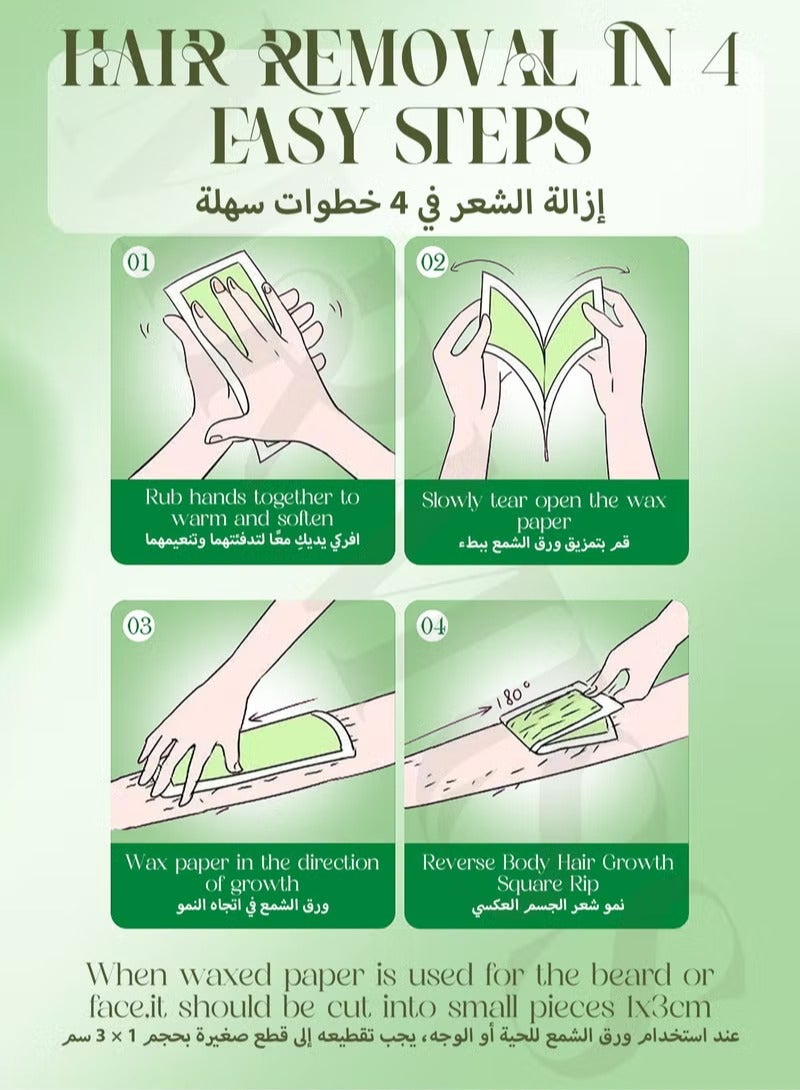 سادور شرائح شمع لإزالة الشعر، شرائح شمع مزدوجة الجوانب مع خلاصة الصبار، مجموعة إزالة الشعر بالشمع اللطيفة والمهدئة في المنزل للوجه والساقين والأذرع تحت الإبط وشرائط شمع الجسم لإزالة الشعر للرجال والنساء - Image 4