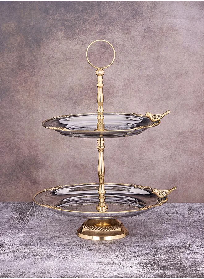 QUESERA Birds 2 tier cake stand with brass deatiling by Quesera