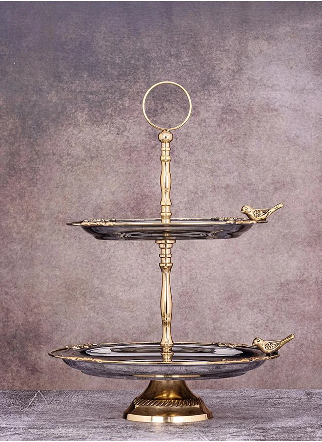 كويزيرا Birds 2 tier cake stand with brass deatiling by Quesera