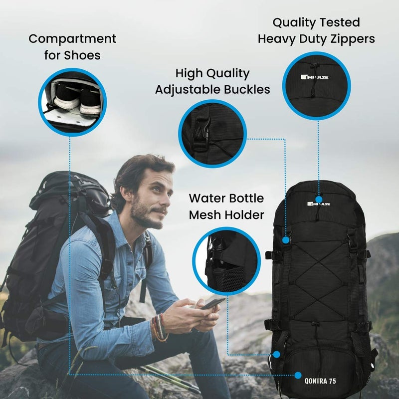 IMPULSE! rucksack bags 75 litres travel bag for men tourist bag for travel backpack for hiking trekking Bag for men camping thames blue bag with 1 Year Warranty - Image 2