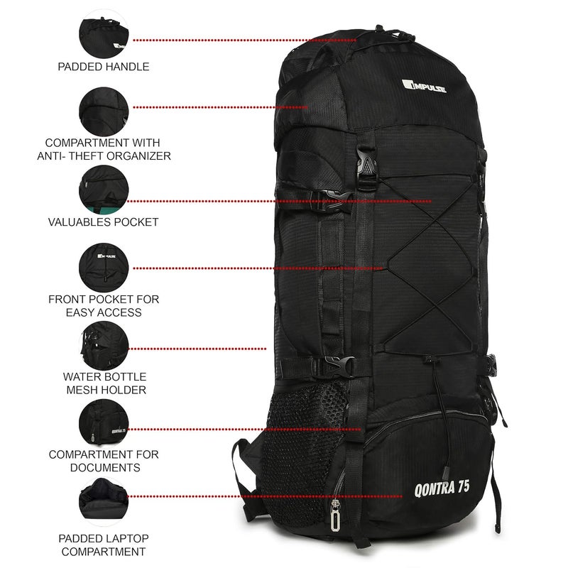 IMPULSE! rucksack bags 75 litres travel bag for men tourist bag for travel backpack for hiking trekking Bag for men camping thames blue bag with 1 Year Warranty - Image 4