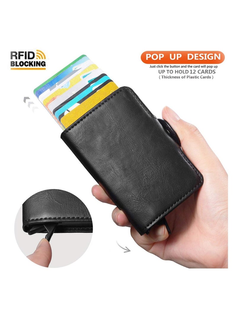 Y&D Wallet for Men Credit Card Holder Automatic Pop Up with RFID Leather Slim Case Front Pocket Anti-theft Travel Thin Wallets Metal Money Organizers  - Image 2