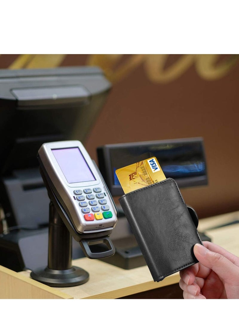 Y&D Wallet for Men Credit Card Holder Automatic Pop Up with RFID Leather Slim Case Front Pocket Anti-theft Travel Thin Wallets Metal Money Organizers  - Image 3