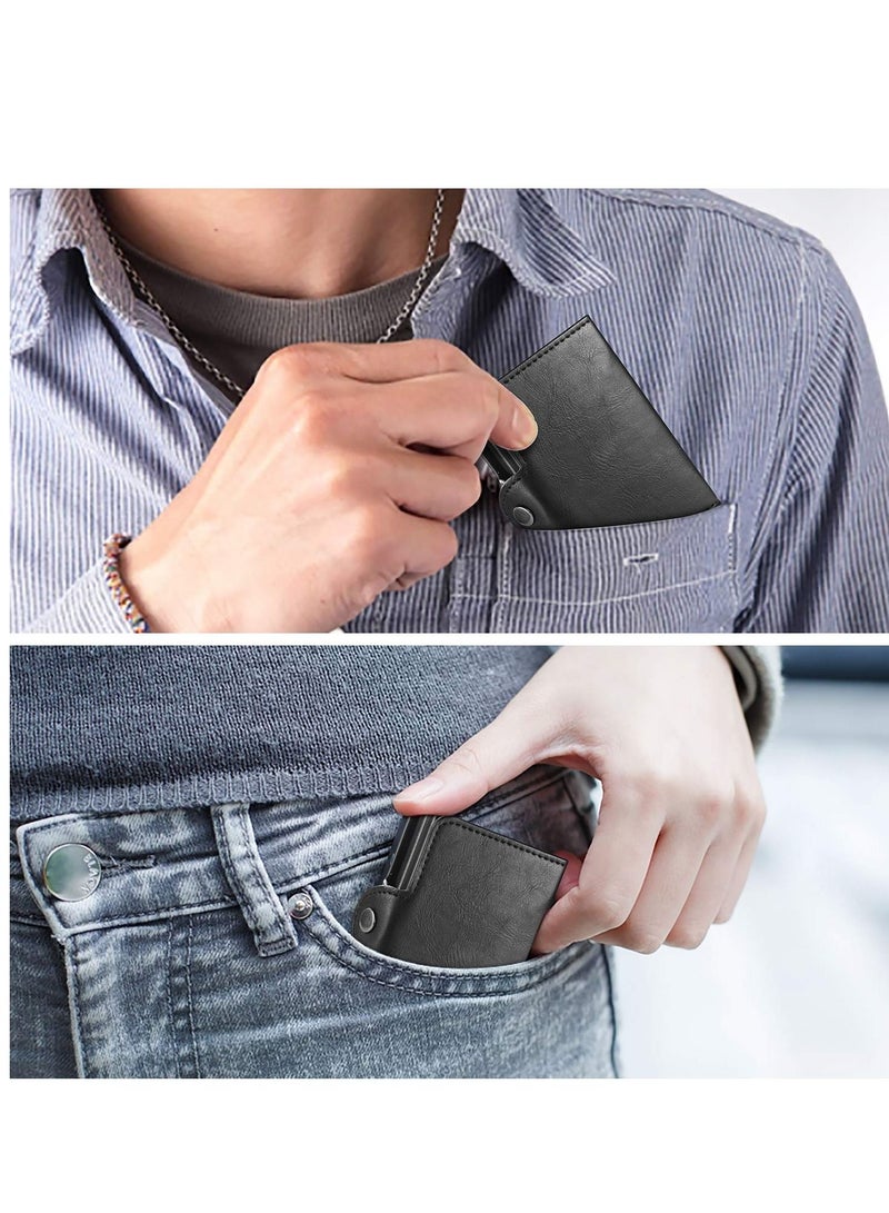 Y&D Wallet for Men Credit Card Holder Automatic Pop Up with RFID Leather Slim Case Front Pocket Anti-theft Travel Thin Wallets Metal Money Organizers  - Image 4