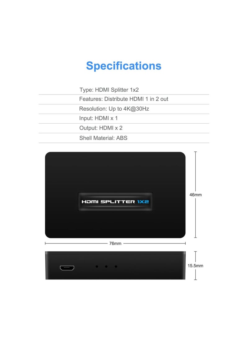 SYOSI موزع HDMI، 1x2 بدقة 1080P@60Hz لشاشتين مزدوجتين، موزع HDMI 1 مصدر إلى 2 شاشة، 1 في 2 خارج موزع 4K HDMI@30Hz متوافق مع/ HDTV/ لابتوب/ PS5/ 4/ 3/ سويتش/ Xbox/ DVD/ ستيك/ Xbox/ Roku - Image 2