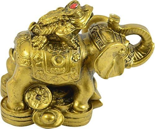 GJ Feng Shui Money Frog On Elephant, Brass Color - Image 2