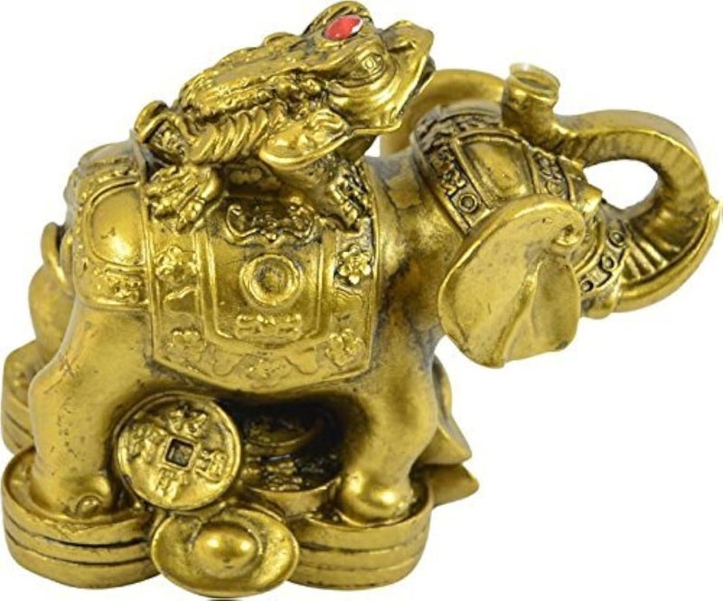 GJ Feng Shui Money Frog On Elephant, Brass Color - Image 1