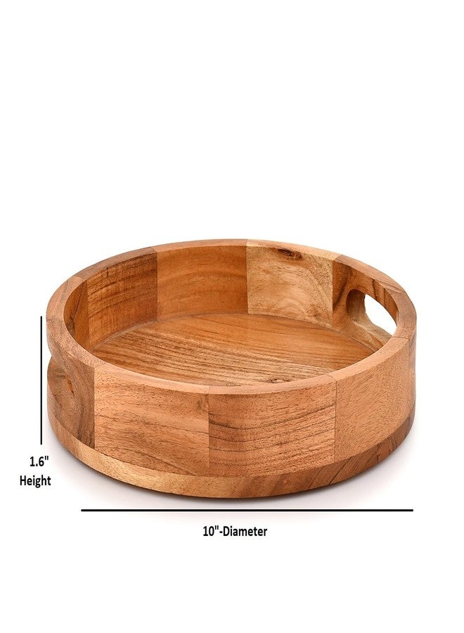 Mahasu Serving Trays Acacia Wood Round Decoration Wooden Tray Unique Design for Serving, Coffee Table, Home Décor and Entertaining (10" x 10" x 1.6") - Image 5