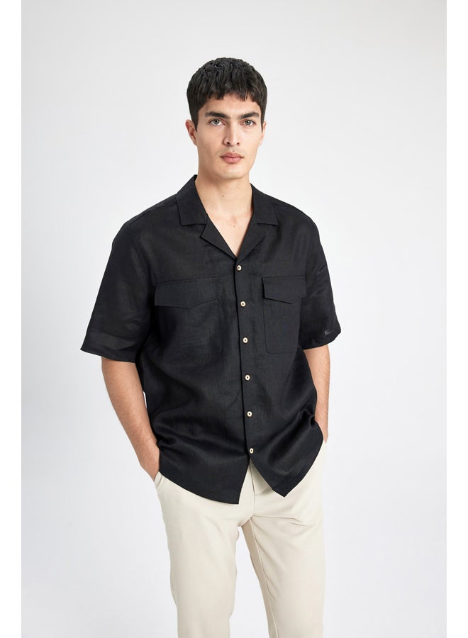 DeFacto Man Smart Casual Relax Fit Resort Neck Woven Short Sleeve Shirt - Image 5