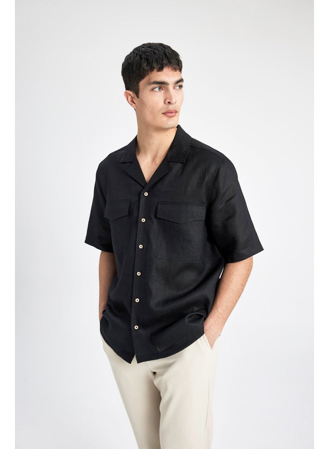 DeFacto Man Smart Casual Relax Fit Resort Neck Woven Short Sleeve Shirt - Image 4
