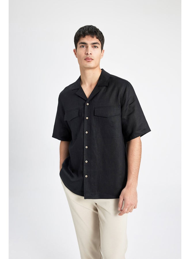 DeFacto Man Smart Casual Relax Fit Resort Neck Woven Short Sleeve Shirt - Image 2