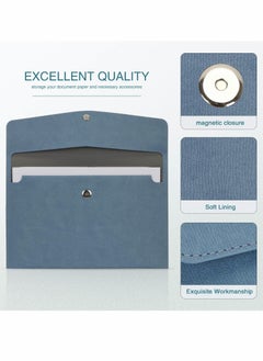 SYOSI File Folder, PU Leather A4 Document Holder Organizer Filing Envelope Portfolio Case Tablet Sleeve with Magnetic Snap Closure for Home School Office Stationery (Blue)  - Image 2